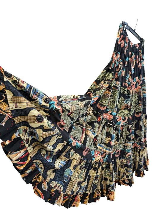 Anna Konya Dresses & Skirts - Anna Konya Tiered Full Circle Skirt OS Hawaiian Tropical Woody Wagon Tiki VTG
